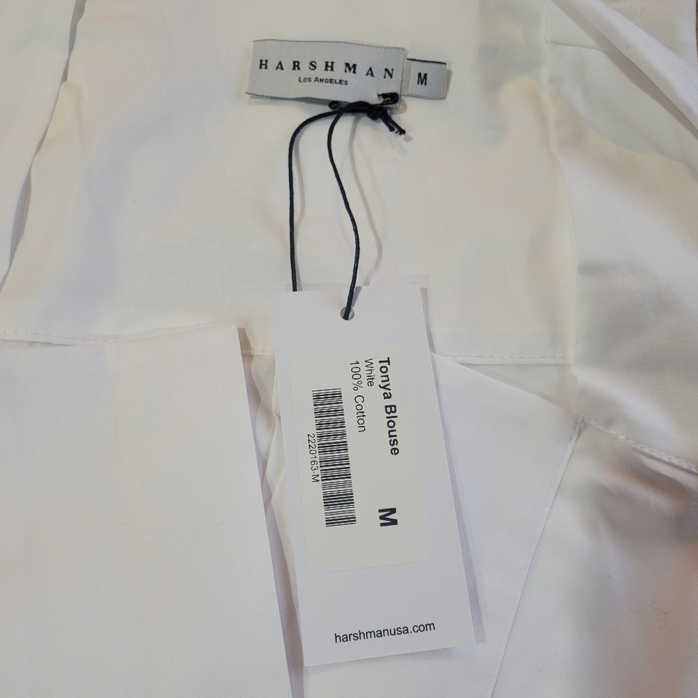 NWT HARSHMAN TONYA Cotton Popover Blouse Balloon Sleeve White Size M MSRP $193 - Picture 4 of 6